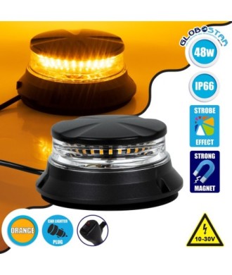 GloboStar® 85171 PRO Series Φάρος Σήμανσης Οχήματος Οδικής Βοήθείας για Αυτοκίνητα & Φορτηγά 6 Προγραμμάτων Φωτισμού STROBE LED SMD 3030 48W DC 10-30V Αδιάβροχος IP66 Πορτοκαλί